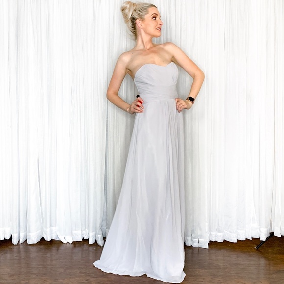 Grey Silver Strapless Long Bridesmaid Dress - Picture 7 of 8
